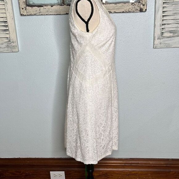 BCBG Maxazria Sequin Lace Sleeveless V Neck Off White A-line Women's Dress Size - Picture 12 of 15